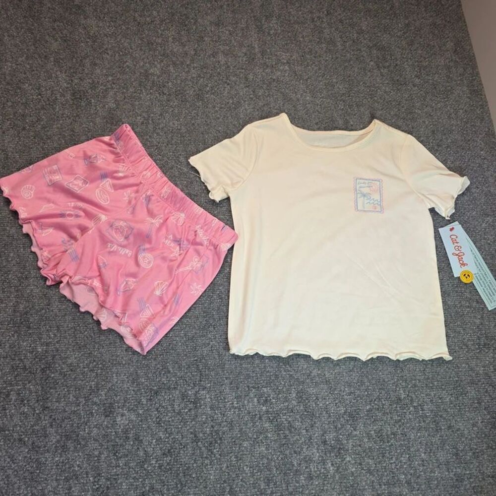 Girls Pink Vacation Beach Print Pajama Set Size 6